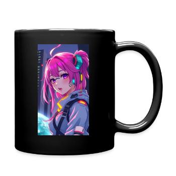 Cyberpunk Anime Girl – Neon Future Style - Tasse einfarbig - Schwarz - Rechts