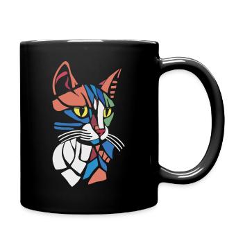 Abstract Geometric Cat Lover - Full Colour Mug - black - Right