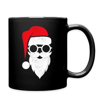 Weihnachtsmann Santa mit Brille - Tasse einfarbig - Schwarz - Rechts