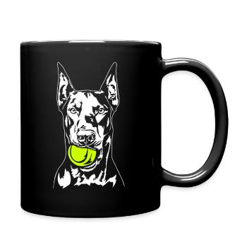 Doberman Ball Ball Junkie Dogs Wilsigns - Full Colour Mug - black - Right