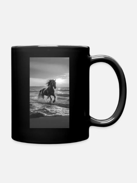 Pferd am Strand - Tasse einfarbig - Schwarz