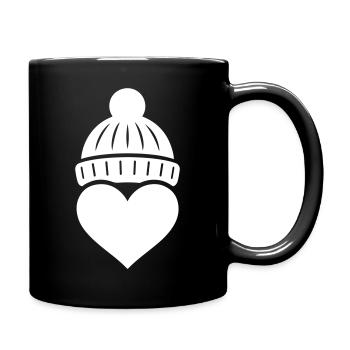 Herz Winter Mütze Liebe - Tasse einfarbig - Schwarz - Rechts