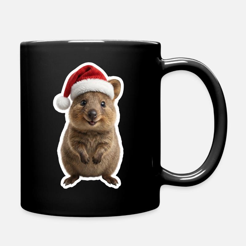 Laechelndes Quokka mit Weihnachtsmuetze - Tasse einfarbig - Schwarz