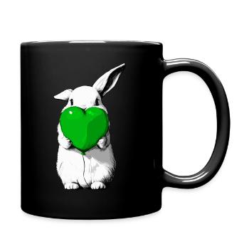 Hase mit grünem Herzballon - Tasse einfarbig - Schwarz - Rechts