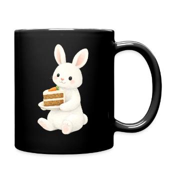 Bunny with carrot cake illustration - Full Colour Mug - black - Right