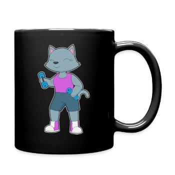 Cat Bodybuilder Dumbbells Bodybuilding - Full Colour Mug - black - Right