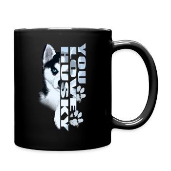 Husky Portrait Schrift - Tasse einfarbig - Schwarz - Rechts
