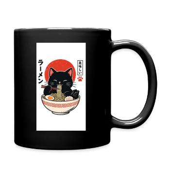 Katzenramen unter rotem Mond - Tasse einfarbig - Schwarz - Rechts