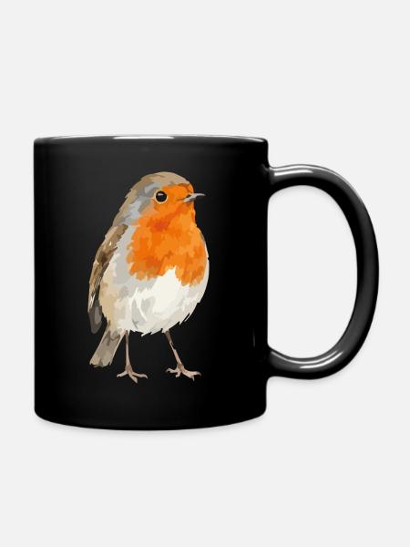 Rotkehlchen Portrait im Aquarellstil - Tasse einfarbig - Schwarz