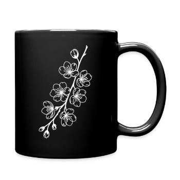 Art au trait Sakura sur fond noir - Mug uni - noir - Droite