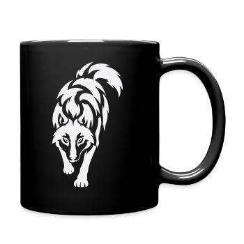 Wolfs Silhouette im Kontrast - Tasse einfarbig - Schwarz - Rechts