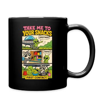 Alien-Erstkontakt mit Snacks - Tasse einfarbig - Schwarz - Rechts