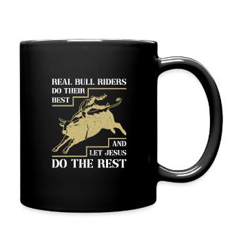 Cowboy Bull Riding Bulls - Full Colour Mug - black - Right