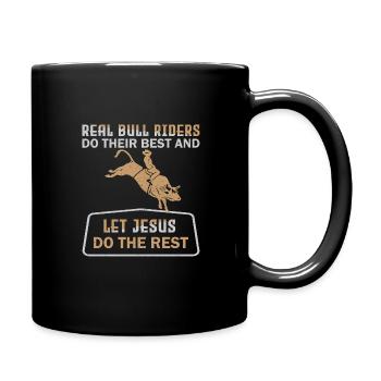 Cowboy Bull Riding Bulls - Full Colour Mug - black - Right