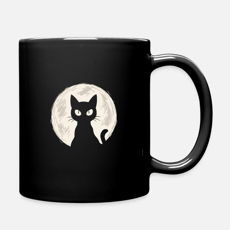 Katze im Mond - Tasse einfarbig - Schwarz