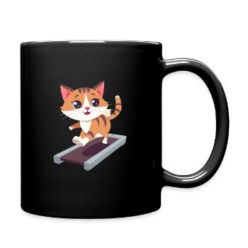 Katze, Laufband, Sport, Gym, Fitness - Tasse einfarbig - Schwarz - Rechts