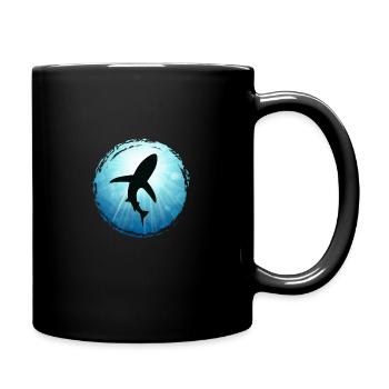 Shark shadow silhouette sea ocean shark diving A - Full Colour Mug - black - Right