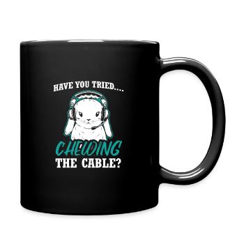Funny Rabbit Design Quote Chewing The Cable - Full Colour Mug - black - Right