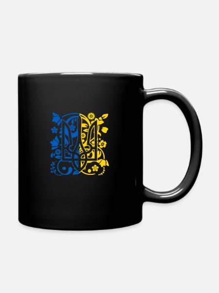 Ukraine Wappen Floral Ukrainischer Dreizack - Tasse einfarbig - Schwarz