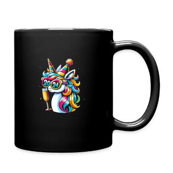 Einhorn Party Silvester Party 2024 Design - Tasse einfarbig - Schwarz - Rechts