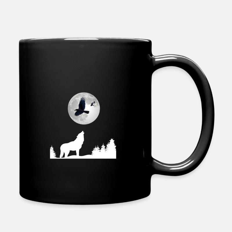 Wolf heult Mond und Raben an Wolf Raben Wald - Tasse einfarbig - Schwarz
