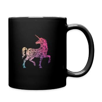 Süßes Einhorn Kritzelei Regenbogen Farben - Tasse einfarbig - Schwarz - Rechts