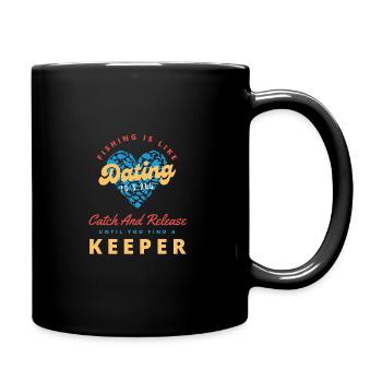 Fishing Is Like Dating Cute Blue Heart Fish Lovers - Full Colour Mug - black - Right