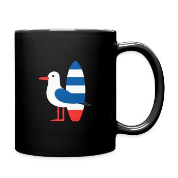 Möwe mit Surfbrett - Tasse einfarbig - Schwarz - Rechts