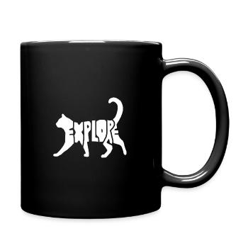 explore text in silhouette pet cat tomcat - Full Colour Mug - black - Right
