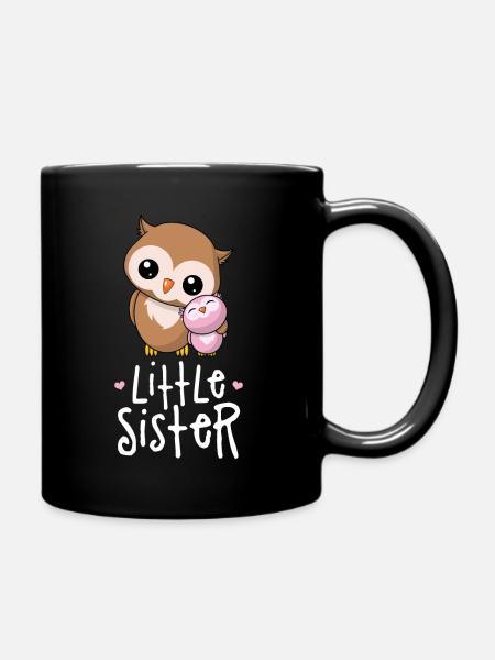 Little Sister - Kleine Schwester Geschwister Eulen - Tasse einfarbig - Schwarz
