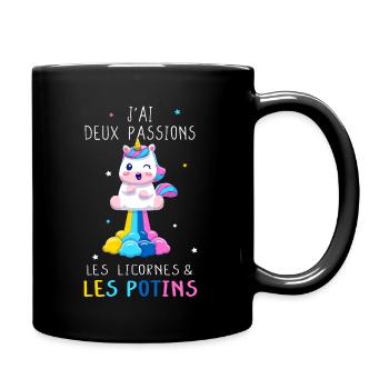 Fille potin blabla licorne pipelette - Mug uni - noir - Droite