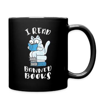 Ich lese verbotene Bücher Katze - Tasse einfarbig - Schwarz - Rechts