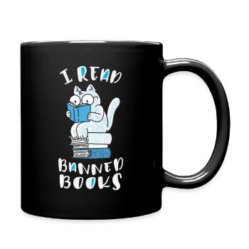 Ich lese verbotene Bücher Katze - Tasse einfarbig - Schwarz - Rechts