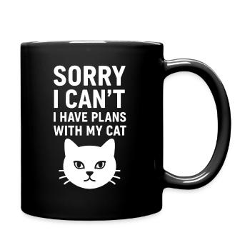 Plans with my cat design - Full Colour Mug - black - Right