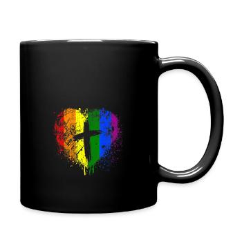 Rainbow Heart with Cross Gay Pride LGBT Christian - Full Colour Mug - black - Right