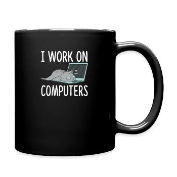 Je travaille sur des ordinateurs Chat Informatique Chaton - Mug uni - noir - Droite