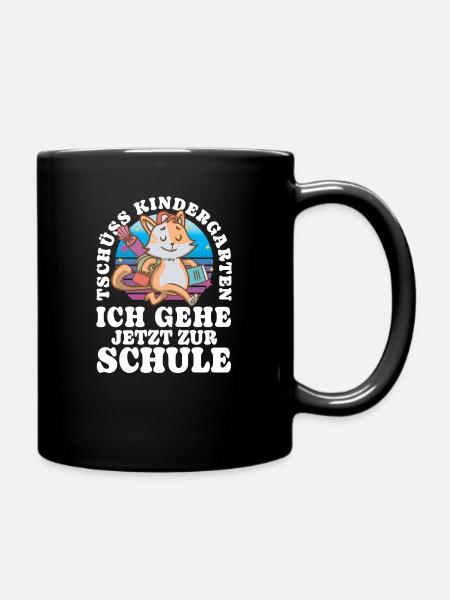 Einschulung Katze - Tasse einfarbig - Schwarz