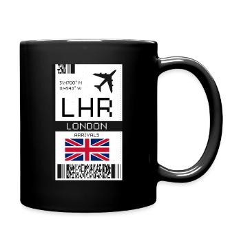 London, England Boarding Pass - LHR Airport Ticket - Full Colour Mug - black - Right