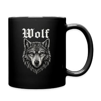 Gothic Wolf Kopf Illustration Geschenkidee - Tasse einfarbig - Schwarz - Rechts