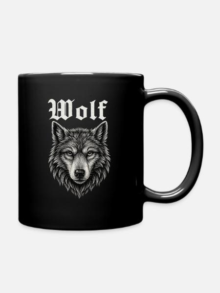 Gothic Wolf Head Illustration Gift Idea - Full Colour Mug - black