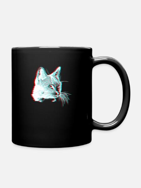 Chat 3D effet glitch illusion cadeau - Mug uni - noir