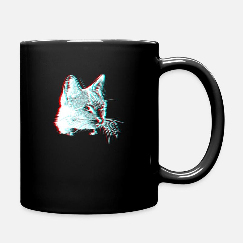 Katze 3D Effekt Glitch Täuschung Geschenk - Tasse einfarbig - Schwarz