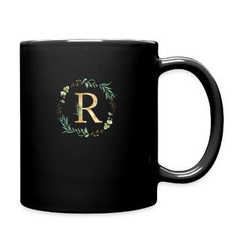Monogramme R Botanique Or Vert Personnalisable - Mug uni - noir - Droite