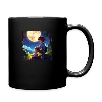 Kleiner Junge mit Vollmond - Tasse einfarbig - Schwarz - Rechts