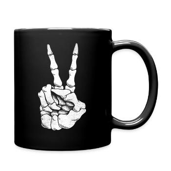 Skeleton Hand Funny Halloween Costume Peace - Full Colour Mug - black - Right