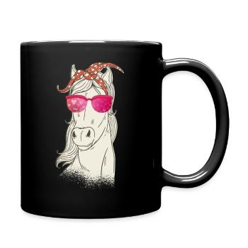 Pferd Valentinstag mit Sonnenbrille und Bandana - Tasse einfarbig - Schwarz - Rechts