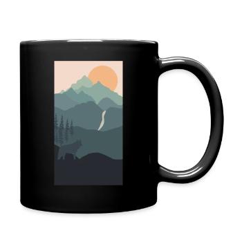Wolf und Berg - Tasse einfarbig - Schwarz - Rechts