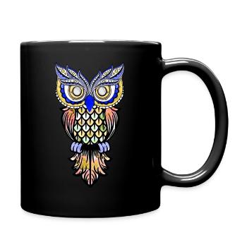 Eule Natur Vogel Farbenfroh Farbe Wild - Tasse einfarbig - Schwarz - Rechts