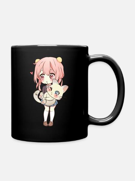 Anime und Katzen für Teen Manga kawaii Grafik - Tasse einfarbig - Schwarz
