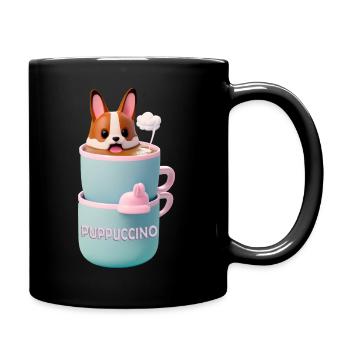 Puppuccino cute dog tshirt in a cup - Full Colour Mug - black - Right